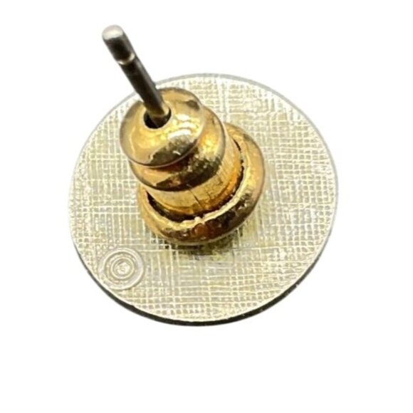 Single Happy Face Earring Pierced Ears Yellow & Black .5" Enamel Gold Tone Metal - Picture 2 of 3